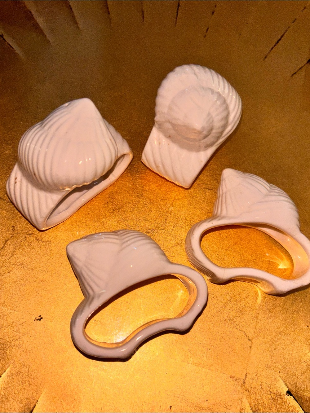 Vintage White Ceramic Shell Napkin Rings set of 4